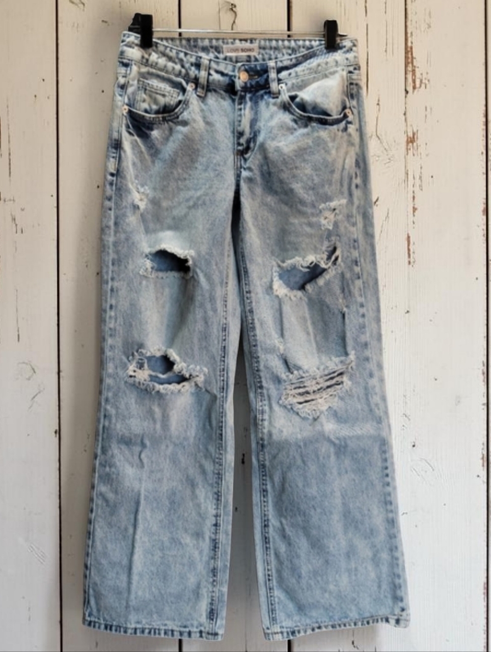 LOVE SOHO SIZE 1. Light Blue Distressed Wide Leg Jeans.